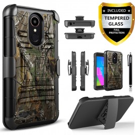 LG Aristo 2 Case, LG Tribute Dynasty Case, LG Zone 4 Case, Circlemalls [Combo Holster] And Built-In Kickstand Bundled With [HD Screen Protector] Hybird Shockproof And Stylus Pen (Camo)